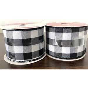 2 x Celebrate It Black & White Plaid Wired Crafting Ribbon 2.5 inches x 20 ft.
